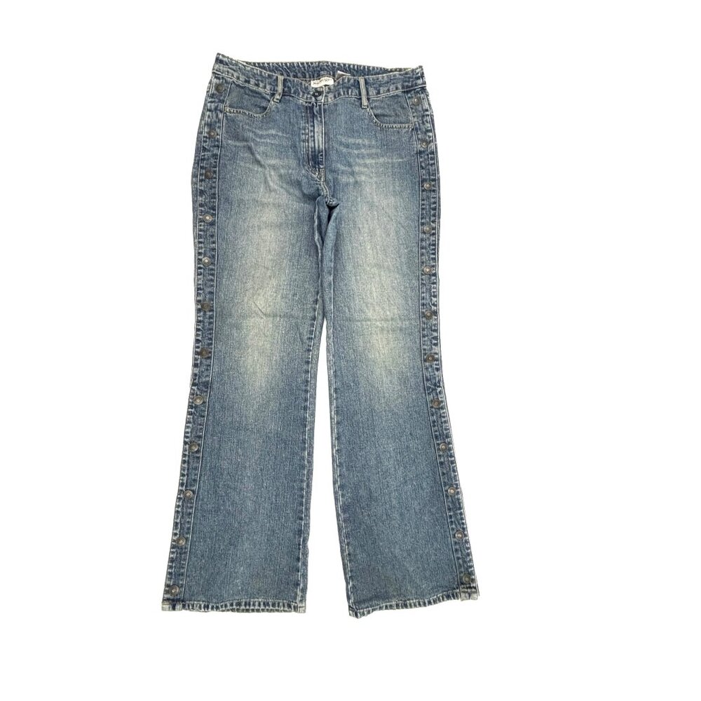 Newport News‎ Bootcut Button Side Stripe Women's size 12 Dark Blue Denim jeans